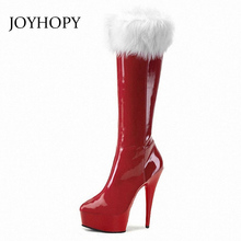 Christmas Red Straight Winter Shoes Santa Claus Faux Fur Knee High Boots Women Super High Heel Platform Thin Leg Long Boots 2024 - buy cheap