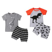Toddler Baby Boys Summer Fashion Casual Clothes Sets 2PCS Short Sleeve Cartoon Dinosaur Print Grey T-Shirts Tops+Shorts 1-7Y 2024 - buy cheap