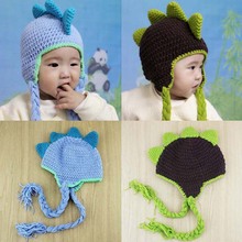 Touca de algodão infantil com design de dinossauro, tricô de crochê para bebês, crianças, animais, adereços para fotos 2024 - compre barato