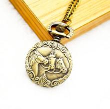 Vintage Bronze Horses Pocket Watch Necklace, 10pcs/lot, Free shipping gift watches 2024 - buy cheap