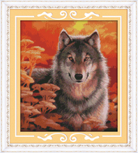 Autumn wolf cross stitch kit 14ct 11ct pre stamped canvas cross stitching animal lover embroidery DIY handmade needlework 2024 - buy cheap