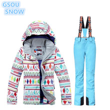 Gsou jaqueta de inverno feminina de alta qualidade, à prova d'água, à prova de vento, snowboard, kit de roupa de esqui + calça de esqui, super quente 2024 - compre barato