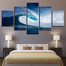 Framed Canvas HD Prints Posters Home Decor Living Room Wall Art Pictures 5 Pieces Blue Sea Waves Surfing Seascape Paintings 2024 - buy cheap