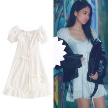 Kpop vestido de fada branco, celebridade coreana, slim, ombro uma palavra, mulheres, moda urbana, fofo, ombro exposto, roupas de menina 2024 - compre barato