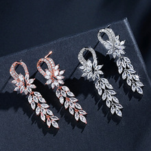 Luxury Clear Cubic Zircon Bridal Chandelier Crystal Stud Earrings Vintage Long Shining CZ Leaf Shaped Earrings Luxury Jewelry 2024 - buy cheap