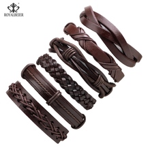 ROYALBEIER  6pcs/lot Handmade Leather Punk Bracelets & Bangles Mens Male Rope Chain Pulseira Masculina Jewelry Charm SZ0662 2024 - buy cheap