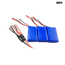 Bateria de lipo + cabo de carregador para wltoys, v353 a949 a959 a969 a979 s989 v912 mjx t23 t55 f45, brinquedo de carro, 3 unidades, 7.4v, 1100mah 2024 - compre barato