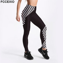 FCCEXIO-mallas góticas para mujer, Leggings de entrenamiento con estampado de celosía en blanco y negro, pantalones de Fitness a la moda de talla grande, novedad 2024 - compra barato