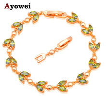 Pulseras de peridoto para mujer, diseño de hojas de tono dorado, circonia AAA y cristal verde, joyería de moda TB835A 2016 2024 - compra barato