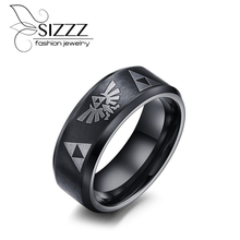 SIZZZ 2016 New Fashion Men Punk Jewelry 8mm Wide Stainless Steel Cool Men Zelda Ring Wholesale Male Accessories 2024 - buy cheap