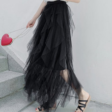 2019 Hot Women Tutu Skirts Irregular Stylish Fairy Summer Princess Multilayer High Waist Skirts Solid Color Mesh Sheer 2024 - buy cheap