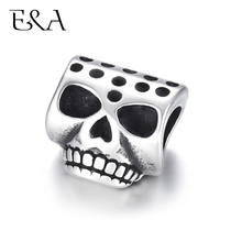 Stainless Steel Beads Skull Spacer Large Hole 6mm Slide Charm Pendant DIY Men Bracelet Making Supplies Handmade Jewelry Findings 2024 - buy cheap