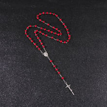 KOMi New Design 6mm Bead Red Wooden Bead Handmade Cross Rosary Pendant Cross Necklace Religious Jesus Catholicism Jewelry R-199 2024 - compre barato