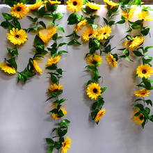 Enredadera de girasol de seda colgante falsa de 240cm con hojas verdes, hiedra, decoración de boda y jardín, plantas de flores plegables 2024 - compra barato
