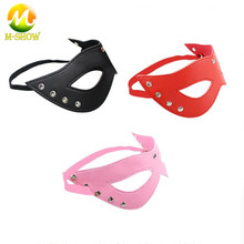 Masquerade eye mask,pink black imitation leather mask  Halloween dress Accessories sexy rivet decorative cosplay party mask 2024 - buy cheap