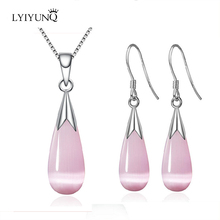 LYIYUNQ Fashion Simple Style Water Drop Opal Jewelry Sets For Women Crystal Long Earrings Pendant Necklace Cute Jewelry Set 2024 - buy cheap