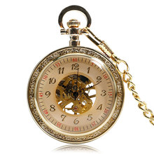 Reloj de bolsillo mecánico Clásico para hombre y mujer, reloj de cuerda a mano de oro completo, esqueleto de moda, regalos de navidad 2024 - compra barato