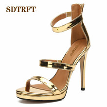 SDTRFT ladies Platforms Stilettos 12cm thin high heels sexy Sandals Cross strap Gold RED pumps women wedding shoes US16 17 18 19 2024 - buy cheap