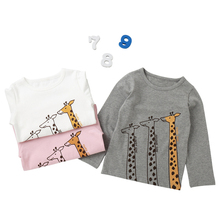 Camiseta de algodão para meninas, camiseta da moda para bebês e meninas, manga longa, com estampa de girafa, outono 2019 2024 - compre barato