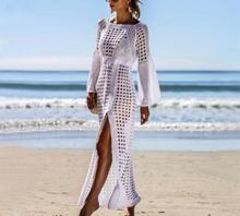 2019 Women Hollow Knitted Beach Flare Long Sleeve Bikini Cover Up Holiday Dress Summer Clothes 2024 - buy cheap