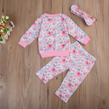 2018  Autumn Toddler Kids Girl Floral Clothes Set Long Sleeve Pullover Tops Long Pant Legging Headband 3pcs Outfits Clothing 2024 - buy cheap