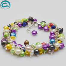 Pulseira de pérola natural multicolor, 7-8mm bracelete de pérola barroca de água doce genuína, artesanal, joias para mulheres 2024 - compre barato