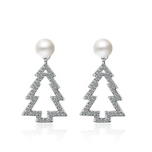 Trendy Christmas Tree Plastic Pearl 925 Sterling Silver Ladies Stud Earrings Original Jewelry For Women Anti Allergy Gift 2024 - buy cheap