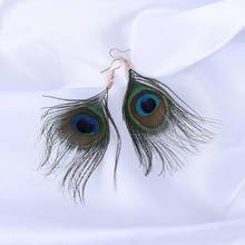 1 Pair Woman Fashion Ear Jewelry Accessories Dangle Earrings Peacock Feather Pendant Folk-custom Long Earring Bohemia Style 2024 - buy cheap