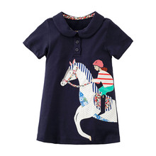 Little Maven New Summer Kids Clothing Blue Short-Sleeved  Applique Equestrienne O-neck Knitted 1-6yrs Cotton Girls Dresses 2024 - buy cheap