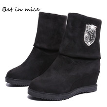 Women Winter high heels casual Snow Boots Shoes Women warm Round Toe Slip-On Height Increasing Mid-Calf Boots shoes botas W500 2024 - buy cheap