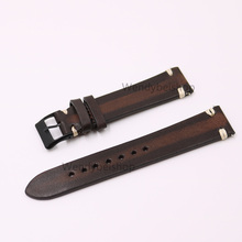 CARLYWET 20mm Wholesale Man Women Handmade 3mm Thickness Leather Two Tone Brown VINTAGE Wrist Watch Band Strap Belt Black Buckle 2024 - buy cheap