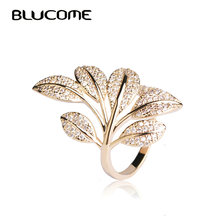 Blucome 2018 Spring Micro Pave Zircon Ring Tree Flower Leaf Shape Rings For Women Copper Gold Color Party Jewelry Anillo Bijoux 2024 - buy cheap