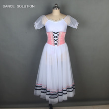 Rosa romântico longo ballet dança tutus collant vestido branco puff manga spande corpete bailarina trajes 19236 2024 - compre barato