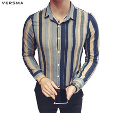 VERSMA новый корейский Ulzzang Harajuku BF Свободные Рубашка в полоску мужские летние Slim Fit Ретро Для мужчин пальто с длинными рукавами, Повседневное парная футболка Для мужчин 2024 - купить недорого