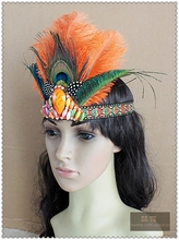 Samba diadema de plumas mujeres Festival diadema de plumas diadema Hippie accesorios para el cabello estilo Boho pluma de pavo real de moda tocado 2024 - compra barato