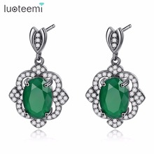 Luoteemi cristal do vintage grande brinco para as mulheres moda jóias flor verde balançar brincos de gota bijoux femme pendientes presentes 2024 - compre barato