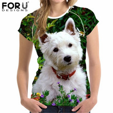 FORUDESIGNS West Highland White Terrier Print Tee Shirt Summer Women Short Sleeve T shirt Plus Size Women's Casual O-neck Shirts 2024 - buy cheap