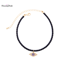 Banny Pink Cute Blue Crystal Eye Pendant Choker Necklace For Women New Punk Black Leather Choker Collar Brief Clavicle Chain 2024 - buy cheap