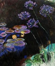 Pintura al óleo sobre lienzo para sala de estar, obra de arte de paisaje de agua, lirios y agapanthis de pintura de Claude Monet, pintada a mano 2024 - compra barato