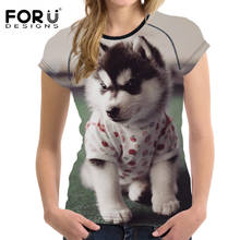 FORUDESIGNS Blue 3D Husky Women Fashion T Shirt Summer Casual Short Sleeved Female Shirt Tops For Girls Woman Tees Bobybuiling 2024 - buy cheap