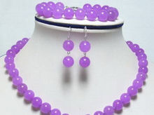 10mm Purple Chalcedony Stone Necklace Bracelet Earring Set Jewelry New Charming Women Hot sale high quality Wholesale and retail 2024 - buy cheap