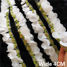 4CM Wide Luxury 3D Flowers Chiffon Lace Ribbon Edge Trim For Bridal Applique Wedding Dress Home DIY Sewing Guipure Accessories 2024 - buy cheap