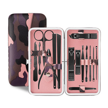 15 pçs camuflagem manicure clippers conjunto de aço inoxidável ferramenta manicure pedicure prego tesoura colher da orelha adulto ferramentas cuidados com os pés 2024 - compre barato