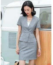 Conjunto de saia feminina moda verão, blazer e jaqueta cinza, vestuário para trabalho, moda feminina, estilo ol 2024 - compre barato