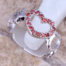 Charming Red Garnet White CZ Silver Plated Fashion Heart Jewelry Ring Size 7 / 8 / 9 E191 2024 - buy cheap