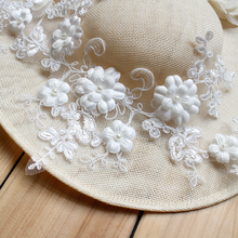 1Pcs Handmade 3D Beaded Flower Pearl Claw Drill Lace Patch Bride Wedding DIY Headgear Lace Appliqu Clothing White 2024 - buy cheap