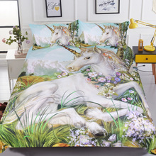 3d Unicorn Bedding Set King Size Watercolor Print Bed Set Girl Flower Duvet Cover Colored Dreamlike Bedlinen Horse Pattern White 2024 - buy cheap