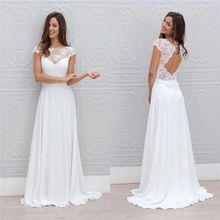 Chiffon Cap Sleeve Wedding Dresses 2021 Lace Appliques Backless Bride Dress A line Custom Made Wedding Dress 2024 - buy cheap