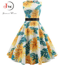 Yellow Elegant Floral Vintage Dress New  Summer Women Casual Retro 50s 60s Robe Femme Rockabilly Swing Pinup Party Dresses 2024 - buy cheap