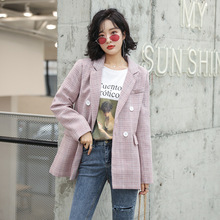 Spring autumn new Vintage double-breasted plaid suits Women Work Outwear Office Lady plaid Pink suit jacket female slim Blazer 2024 - buy cheap
